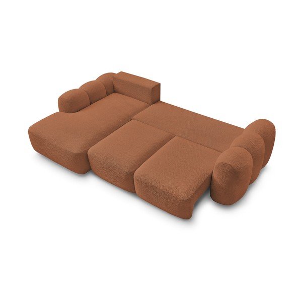 Divano angolare arancione allungabile/con contenitore (con penisola a sinistra/con chaise lounge) con rivestimento in bouclé Montaigne – Bobochic Paris-image-4