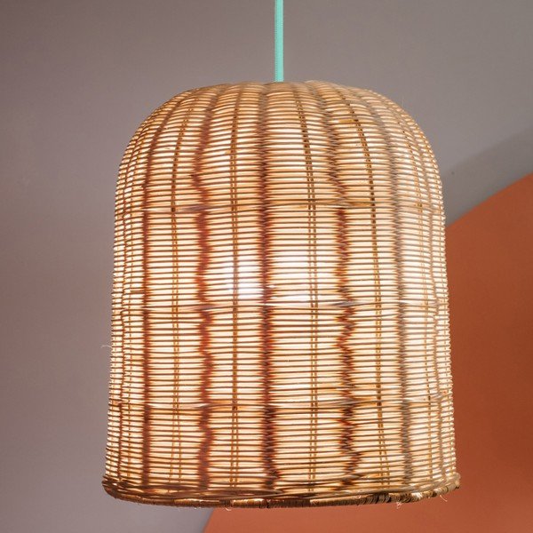 Lampada a sospensione di colore turchese-naturale con paralume in rattan ø 30 cm - SULION-image-2