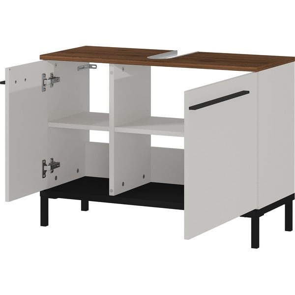 Mobile sotto lavabo grigio e beige in noce 80x59 cm Yonkers - Germania-image-2