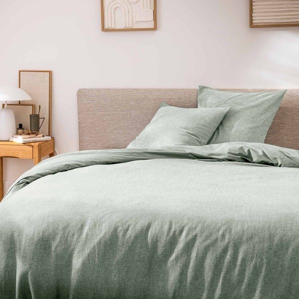 Set copripiumino e federa verde in cotone per letto matrimoniale/per letto esteso 3 pezzi 240x220 cm Meline – douceur d'intérieur-image-1