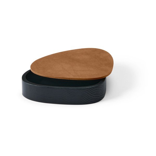 Scatola decorativa con coperchio nera/di colore naturale in legno ed eco pelle 14x12,5x3,5 cm Curve Nupo – LIND DNA-image-1