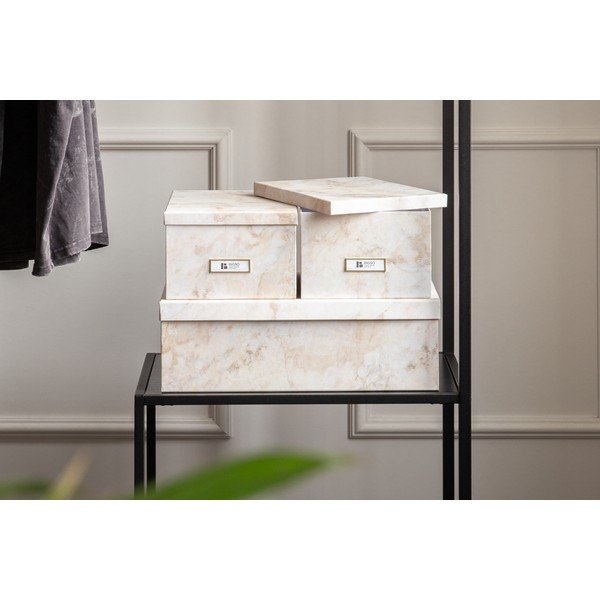 Scatole in set con coperchio beige in cartone 3 pz 31x47x15,5 cm Inge Paper Laminate – Bigso-image-1