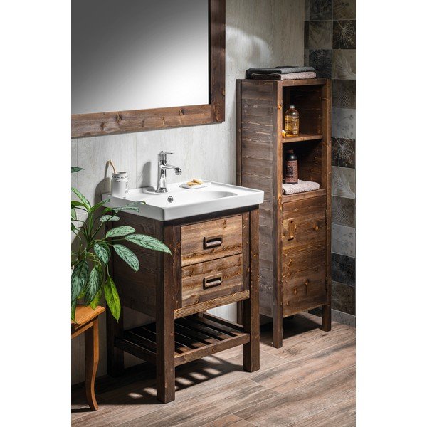 Mobile per bagno marrone in abete rosso massiccio alto/stretto 40x140 cm Brand – Sapho-image-2