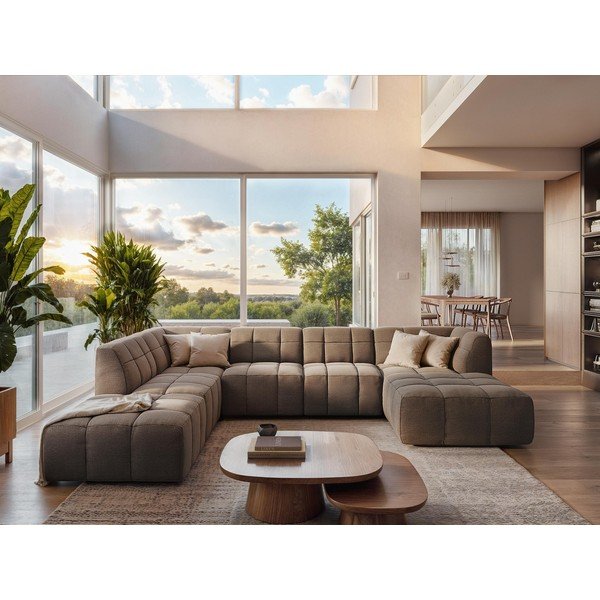 Divano angolare verde (a U) con rivestimento in bouclé Aloha – Makamii-image-1