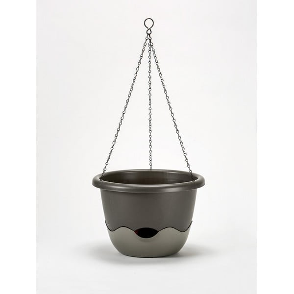 Vaso grigio autoinnaffiante adatto per essere appeso, lunghezza 30 cm Mareta - Plastia-image-1