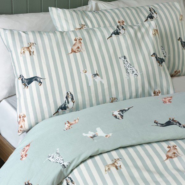 Set copripiumino e federa verde per letto singolo 135x200 cm Dog Stripe – Catherine Lansfield-image-4