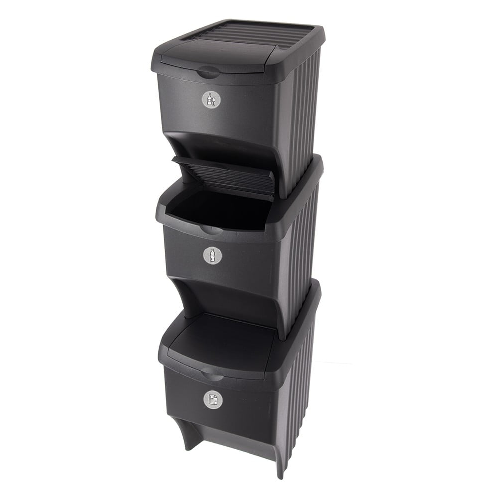 Set di cestini per la spazzatura neri in plastica per raccolta differenziata 3 pz 3x22 l – Orion | Cestini per la spazzatura