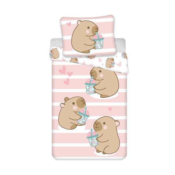 Set copripiumino e federa da bambini rosa in cotone per letto singolo 140x200 cm Kapybara – Jerry Fabrics