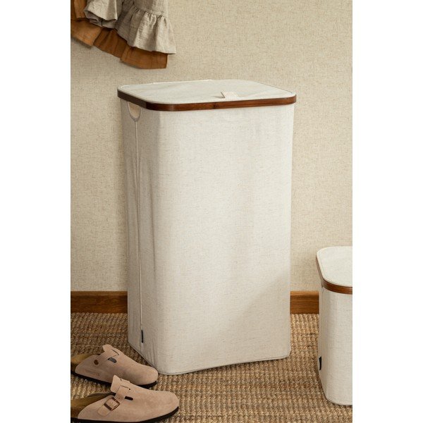 Cesta per il bucato color crema in tessuto Bamboo/Linen – Bigso-image-2