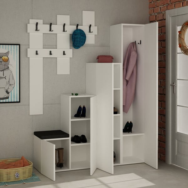 Set di armadi e appendiabiti da parete bianchi Up - Homitis-image-1