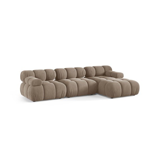 Divano angolare componibile beige (con penisola a destra/con chaise lounge) con rivestimento in velluto – Micadoni -image-2