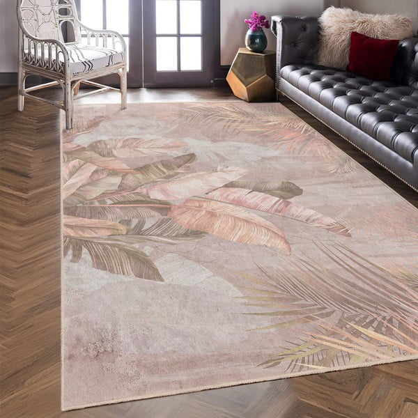 Passatoia beige lavabile 80x200 cm Dusty Leaves – Mila Home-image-2
