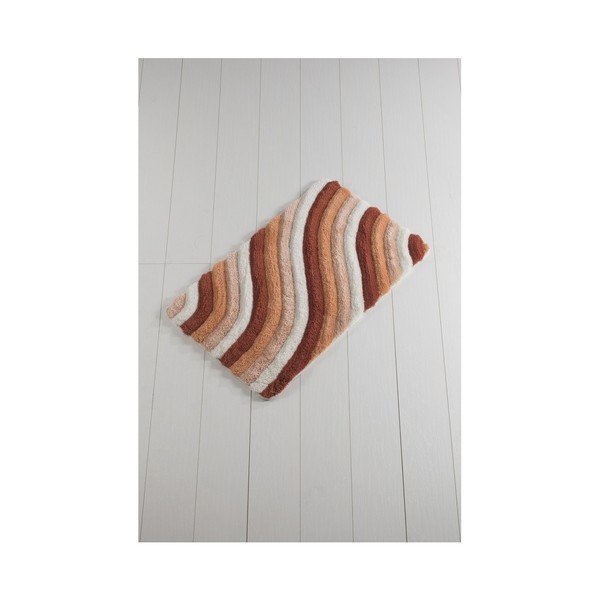 Tappeto da bagno arancione e bianco Waves Trismo, 100 x 60 cm - Foutastic