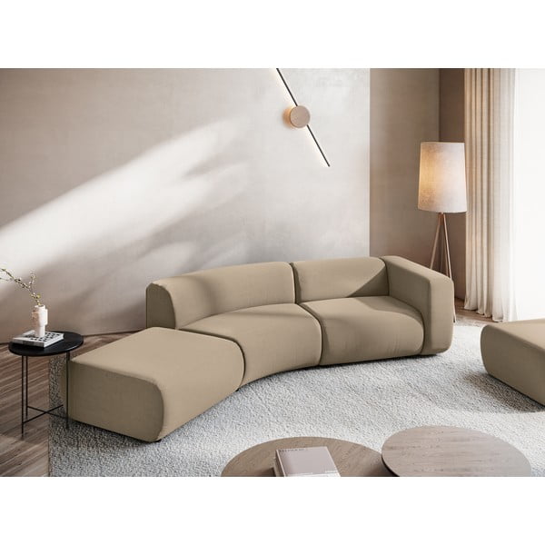 Chaise longue beige (con penisola a sinistra) con rivestimento in velluto Ekahi – Makamii-image-1