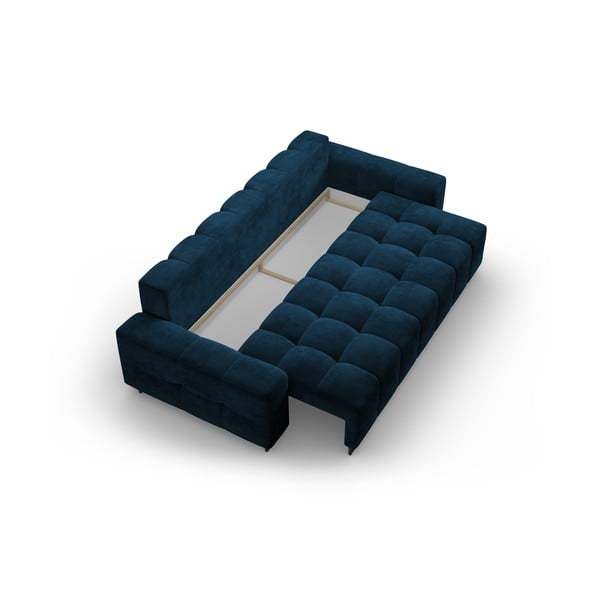Divano blu allungabile con contenitore e rivestimento in velluto 250 cm Wicklow – Cosmopolitan Design-image-3