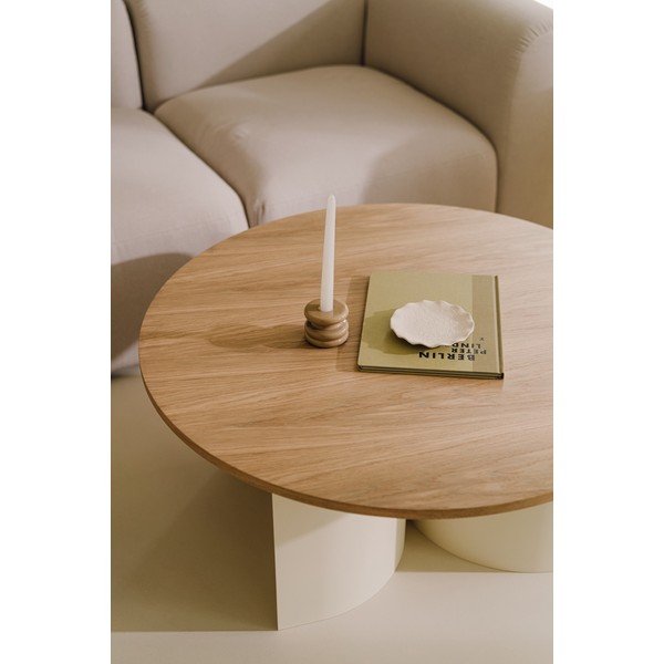 Tavolino da salotto rotondo color crema/di colore naturale con piano effetto frassino ø 95 cm Gavo – noo.ma-image-3