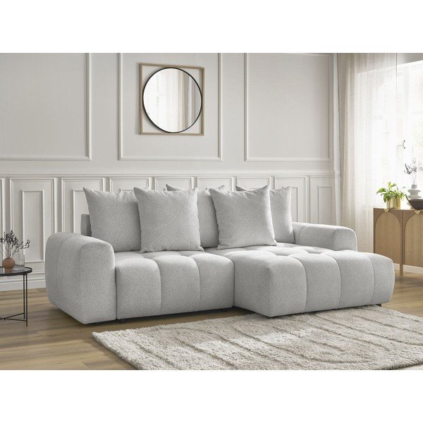 Divano angolare grigio chiaro allungabile/con contenitore (con penisola a destra/con chaise lounge) con rivestimento in ciniglia Roxelane – Bobochic Paris-image-3