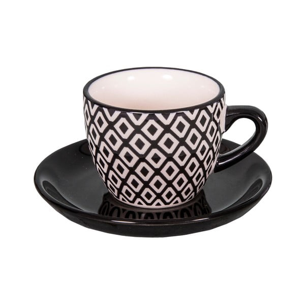 Tazza con motivo nero e piattino in pietra arenaria , 100 ml - Antic Line