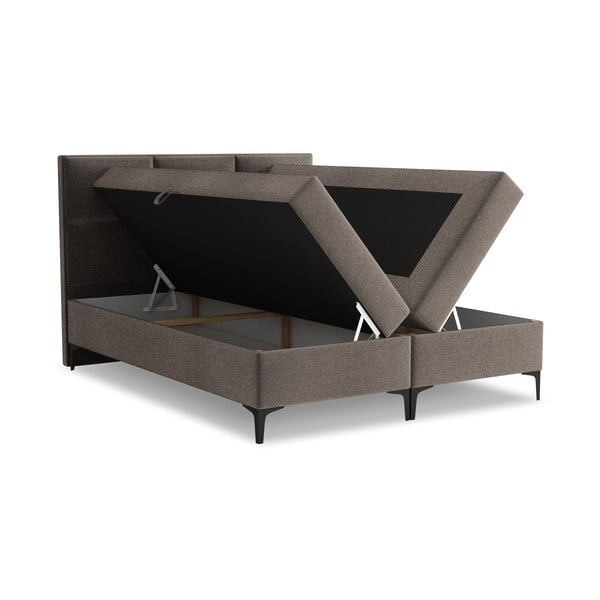 Letto boxspring marrone con contenitore 160x200 cm Pakalana – Makamii-image-1