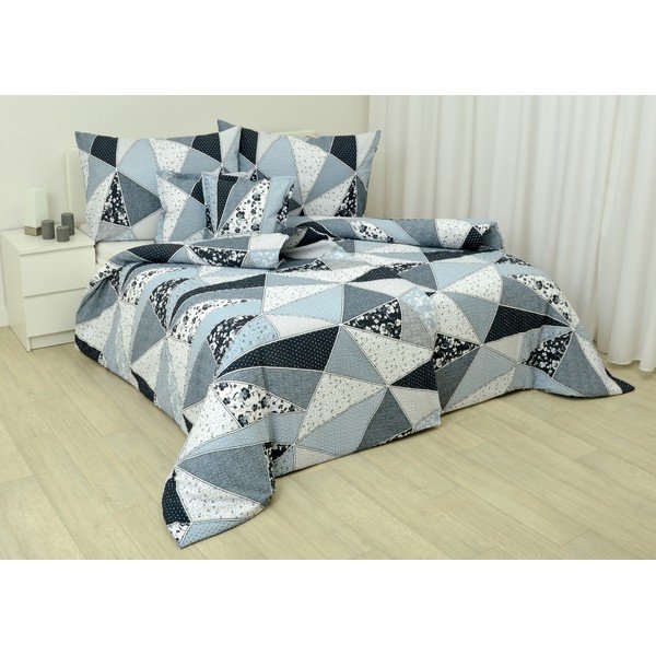 Biancheria da letto matrimoniale in crêpe bianco e blu 200x220 cm Triangle - Unknown