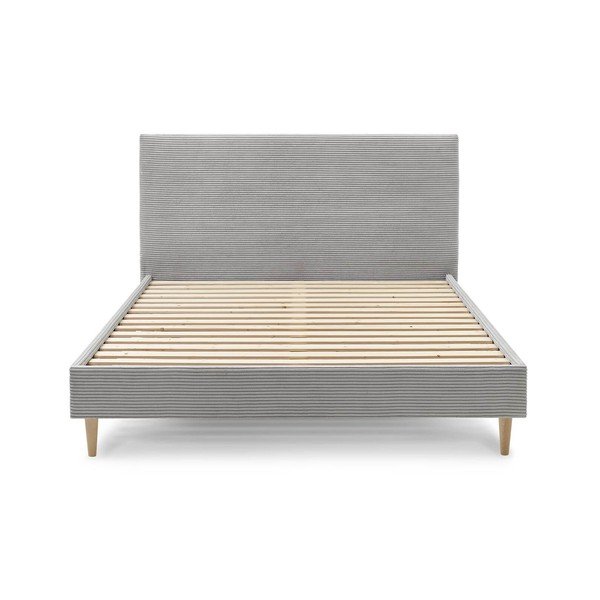 Letto matrimoniale imbottito grigio chiaro con griglia 160x200 cm Anja - Bobochic Paris-image-1