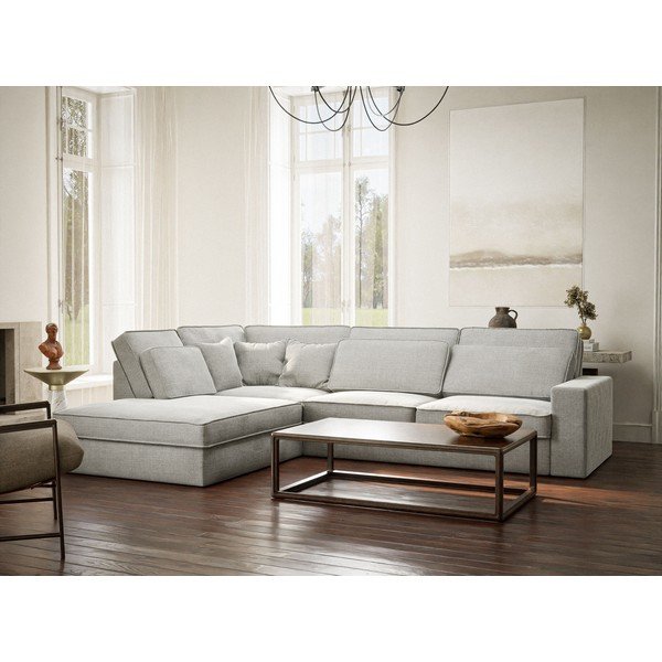 Divano angolare grigio chiaro (con penisola a sinistra/a L) con rivestimento in ciniglia Kirou – Maison de Rêve-image-1