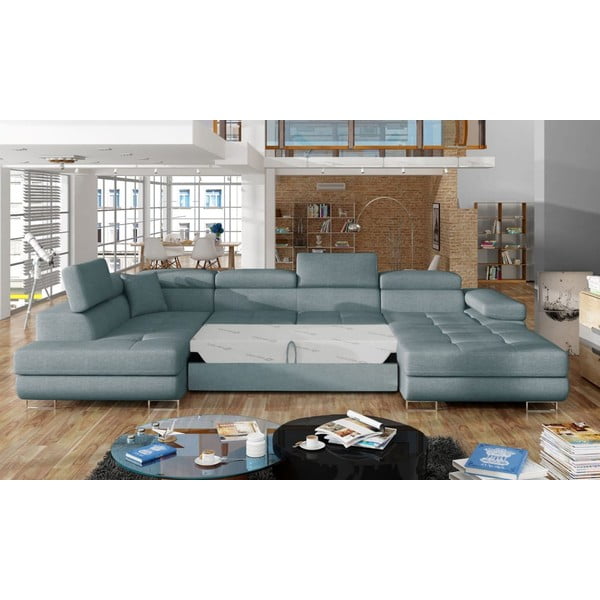 Divano angolare azzurro allungabile/con contenitore (con penisola a sinistra/a U) Rodrigo – ELTAP-image-2