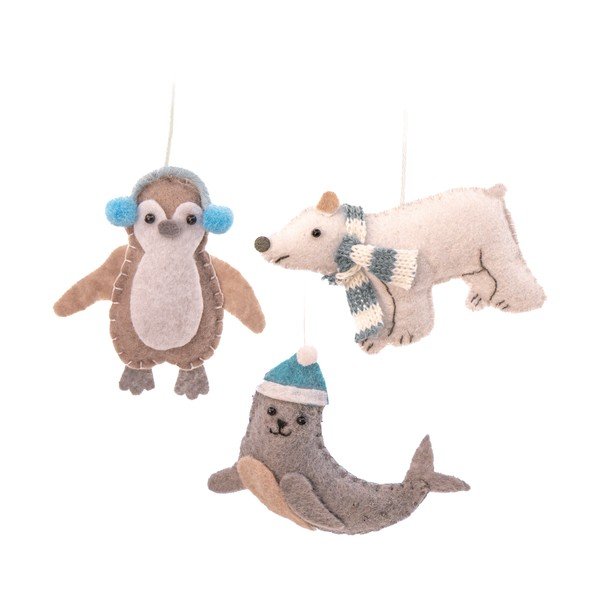 Decorazioni per albero di natale in set in tessuto fatte a mano 3 pz 6 cm Arctic Animals – Sass & Belle