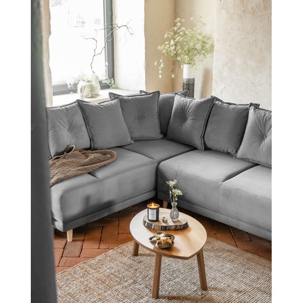 Divano letto angolare in velluto a coste grigio (angolo sinistro/"U") Lazy Lukka - Miuform-image-3