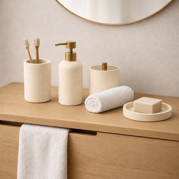 Portasaponetta beige in poliresina Oria – douceur d'intérieur-image-2