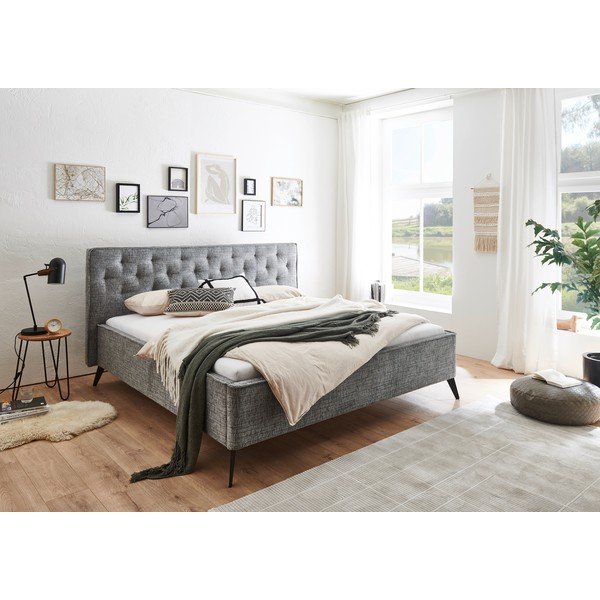Letto matrimoniale imbottito grigio rete non inclusa 180x200 cm Alicante – Meise Möbel-image-1