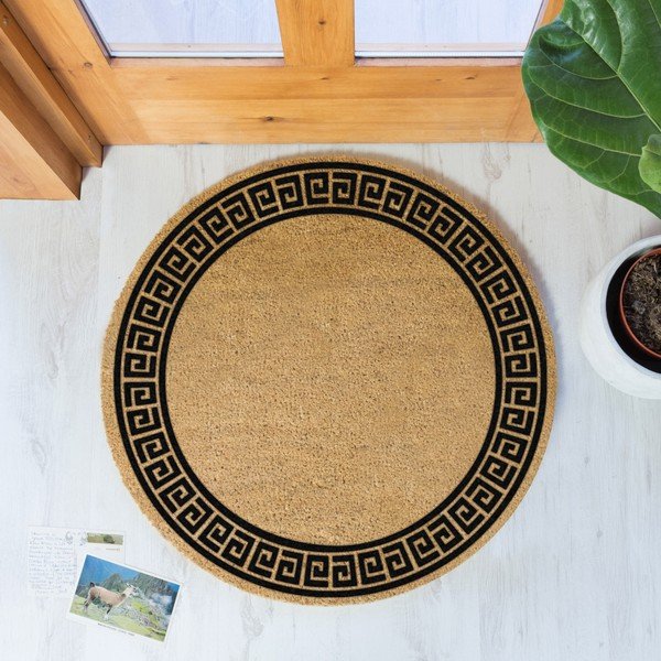Tappeto rotondo nero in cocco naturale , ⌀ 70 cm Greek Border - Artsy Doormats-image-1
