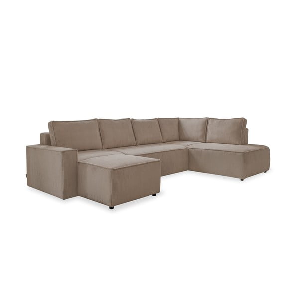 Divano letto angolare in velluto a coste beige Brave Dave - Miuform