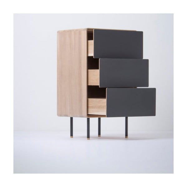 Cassettiera alta nera in legno di quercia con 3 cassetti 60x100 cm Fina - Gazzda-image-1