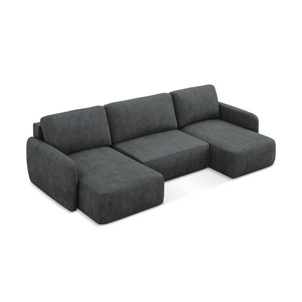 Divano angolare grigio scuro allungabile/con contenitore (a U) con rivestimento in ciniglia Lilo – Makamii-image-2