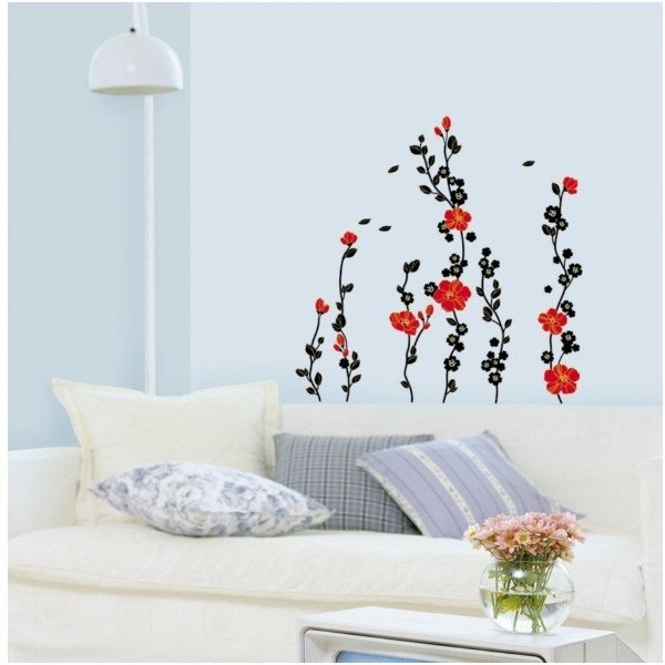 Adesivo Albero e fiori rossi - Ambiance