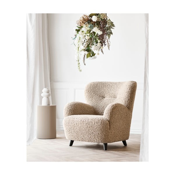 Poltrona marrone chiaro con rivestimento in bouclé Lunaro – House Nordic-image-1