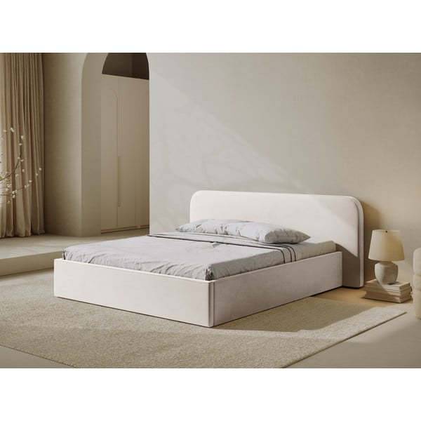 Letto matrimoniale imbottito avorio con contenitore e rete inclusi 200x200 cm Elizabeth – Micadoni -image-1