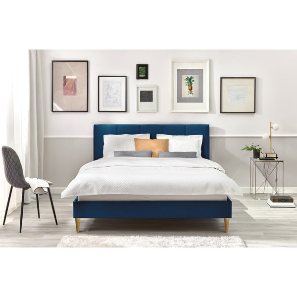 Letto matrimoniale imbottito blu con griglia 180x200 cm Vivara - Bobochic Paris-image-4