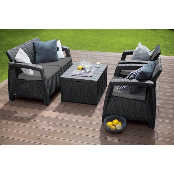 Set da giardino in rattan artificiale grigio scuro per 4 persone Corfu - Keter-image-1