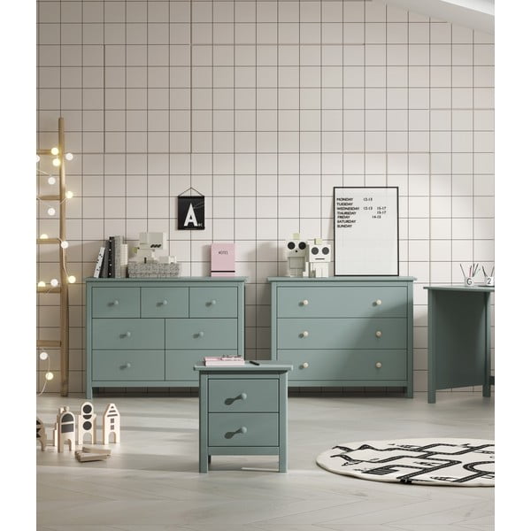 Comodino per bambini in legno di pino color petrolio Max - Marckeric-image-1