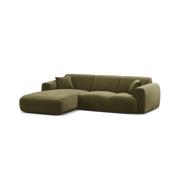 Divano angolare color kaki (con penisola a sinistra/con chaise lounge) con rivestimento in velluto Molino – Micadoni -image-2