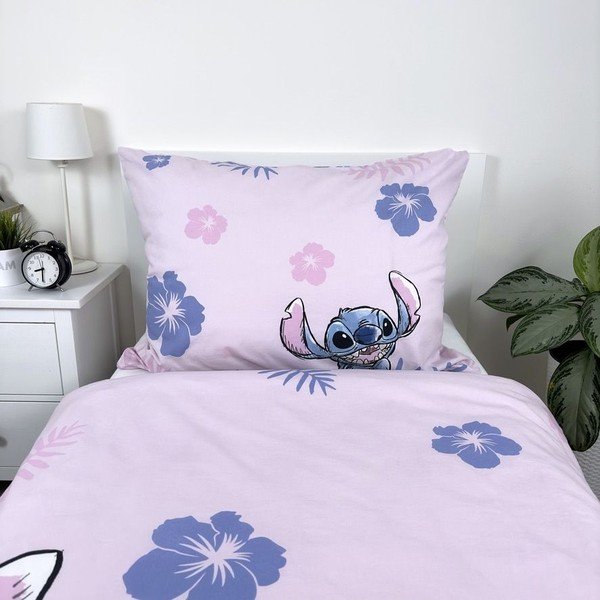 Set copripiumino e federa da bambini rosa chiaro in cotone per letto singolo 140x200 cm Lilo & Stitch "Pink" – Jerry Fabrics-image-4