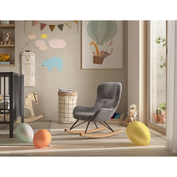Sedia a dondolo grigia in tessuto bouclé ROCKY - Vipack-image-1