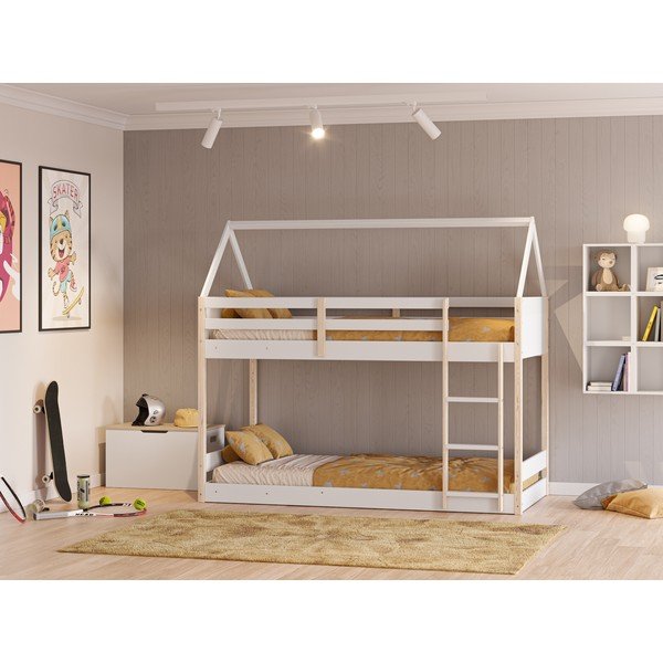 Letto da bambini a forma di casa/a castello bianco/di colore naturale 90x190 cm Valka – Marckeric-image-1