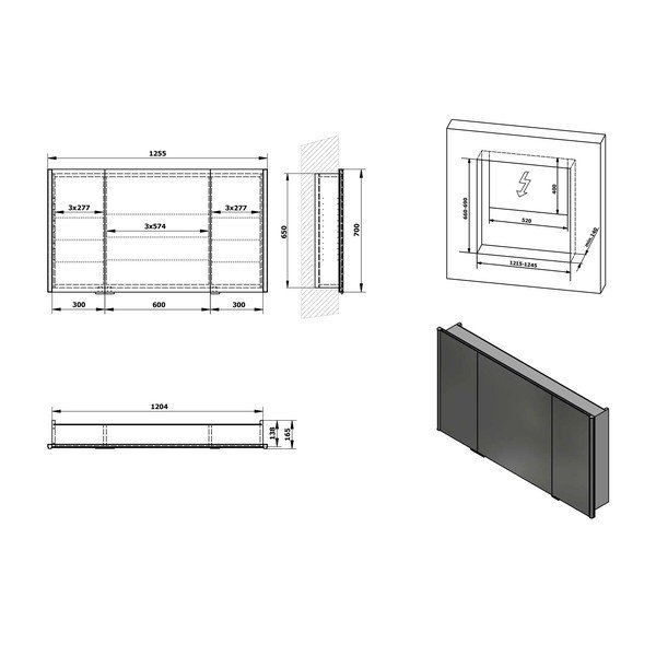 Mobile per bagno grigio 126x70 cm Integra – Sapho-image-3
