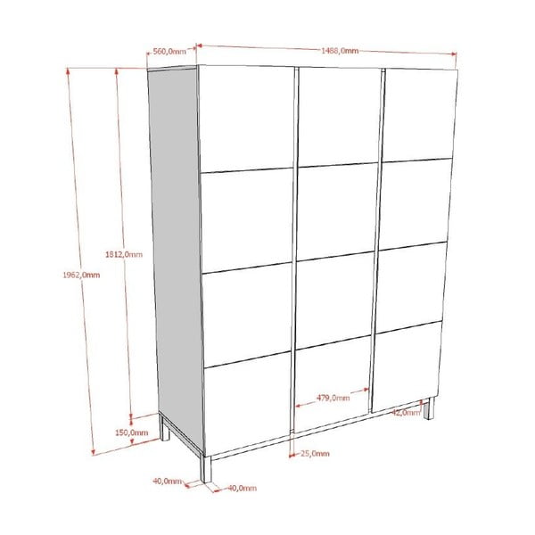 Armadio per bambini bianco 149x196x58 cm Eva – Vipack-image-2