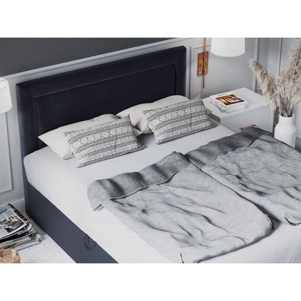 Letto matrimoniale in velluto blu scuro Yucca, 160 x 200 cm - Mazzini Beds-image-1