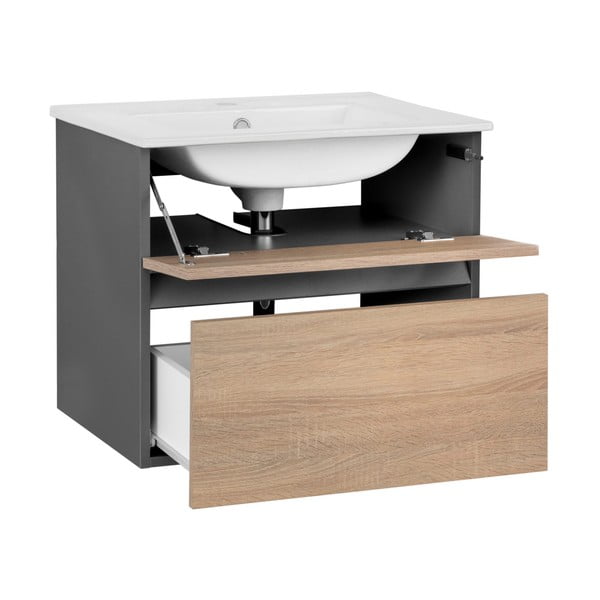 Mobile per bagno effetto rovere da parete senza lavabo 60x52 cm Wisla - Støraa-image-3