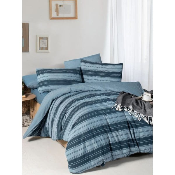 Biancheria da letto blu per letto matrimoniale/per letto prolungato con lenzuolo incluso/con 4 pezzi 200x220 cm Stripes – Mila Home